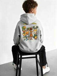 1pc Tween Boy Casual Printed Pullover Sweatshirt, Thermal Lined, Long Sleeve, Autumn/Winter