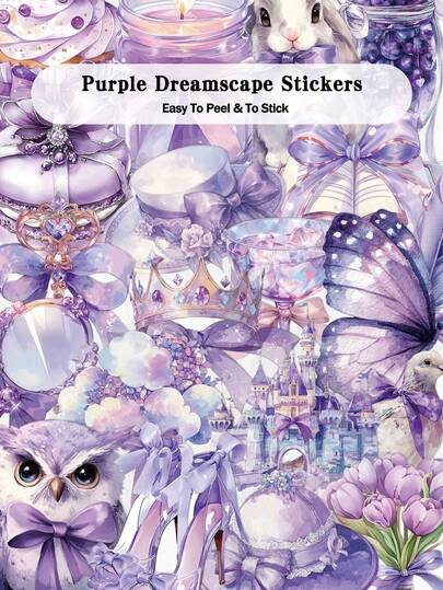 50张紫色梦境贴纸，可用于笔记本电脑包、日记本、手机、水瓶装饰，DIY透明涂鸦贴纸