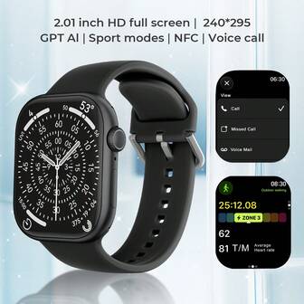 Nuevo reloj inteligente para mujeres y hombres, pantalla grande de 2.01 pulgadas, Body ligero, gran capacidad de batería de 300mAh para larga duración, llamadas inalámbricas, múltiples modos deportivos, podómetro, registro de pasos, control de música, control de fotos, alarma, recordatorio de mensajes, traducción en línea