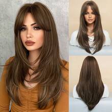 7JHH WIGS Elegant 24 Inch Honey Brown Wig For Women, Modest Fashion Long Layered Wig With Curtain Bangs Highlight Blonde Hair, Natural Looking Heat-Resistant Fiber Full Machine Synthetic Wigs For Daily Wear, Music Festival Party Use Mother's Day Gift - Multicolor - View 12