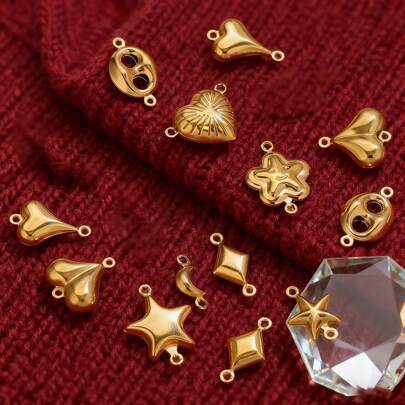 20 piezas de conectores de acero inoxidable con forma de corazón hueco y estrella en forma de concha, chapados en oro de 18K, conectores de joyería de acero inoxidable adecuados para hacer collares y pulseras DIY para damas