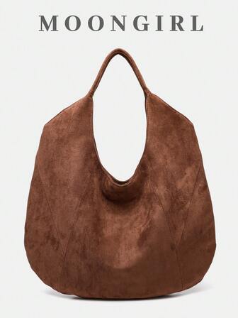 波西米亚复古风棕色手提包，仿麂皮大容量便携水桶包，多功能通勤单肩包