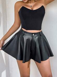 Apperloth A Quần short đen phong cách Punk gợi cảm, cạp cao, chất liệu giả da, viền bèo nhún, dáng chữ A, ống rộng, đơn giản, có khóa kéo, thích hợp cho nữ mặc hàng ngày, thoải mái, dự tiệc âm nhạc, lễ hội, hòa nhạc đồng quê, đi chơi, tiệc tùng mùa hè. - màu đen - Xem 4