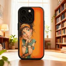 Cubierta de teléfono con diseño de dibujos animados para iPhone color naranja con estampado de chica egipcia estilo antiguo ideal para biblioteca o casa Aplicable a teléfonos Apple y Galaxy - Burdeos - Ver 5