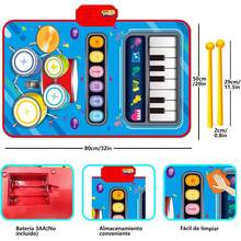 Tapete Musical para Niños,2-in-1 Tapete Musical con Tambor,Teclado de Suelo Plegable con Sonidos de Instrumentos con 13 Canciones de demostración y 8 Canciones rítmicas - Morado - Ver 6