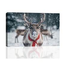 1 Piece With Frame, Warm Winter Reindeer Pattern, Farmhouse Christmas Reindeer Wall Decoration, Rustic Christmas Wall Decoration, Mural Reindeer Picture Artwork, Home Decoration, Gift, Suitable For Bedrooms, Nurseries, Daycare Centers, Living Rooms, Dining Rooms, Classrooms, Bathrooms, Studies, Apartments, Dormitories, Kitchens, Offices, Cafes, Hotels, Bars, Dressing Rooms, Corridors, Galleries, Etc.; Room Decoration Aesthetics Products. - Multicolor - View 11