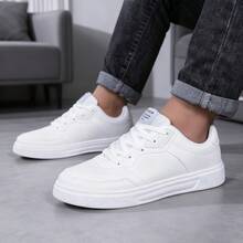 Men's Comfortable & Durable Shoes, Versatile Casual Sneakers, Suitable For All Seasons, Flat Skateboard Shoes, Men's Formal Shoes, Men's Outdoor Shoes, Solid Color Everyday Wear - White - View 10