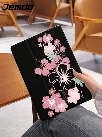 1个极简莲花图案平板电脑保护套，兼容iPad 10.2英寸、iPad Pro 2021/2020、iPad第九/十代、iPad（A16）11英寸、第十一代（2025）、Galaxy Tab A8 10.5英寸（2022）、MatePad 10.4/Tab，防摔，带笔槽，支持睡眠/唤醒功能。