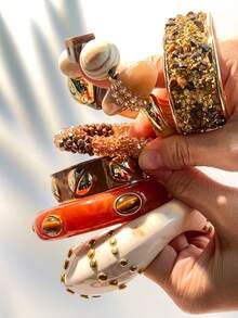 1pc Classic Glamorous Gold Glitter Tie Dye Women Resin Bracelet With Transparent Gold Foil Accent, Versatile Jewelry For Formal Occasions, Elegant - Multicolor B - View 3