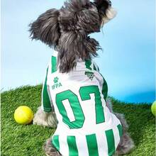 1件宠物猫狗通用#07 T恤，绿色条纹字母印花休闲运动风舒适狗狗T恤 - 綠色 - 查看 9