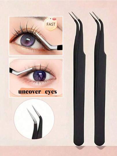 10PCS Black Straight-Pointed Personal False Eyelash Extension Tweezers, Essential For Makeup, Room Decoration, Vanity, Travel, Bedroom, Makeup Accessories, Tweezers, Nail Salons