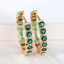 Elegant Gold Hoop Earrings With Shiny Brown Zirconia - Copper, Women's Sparkling Party Style|Suitable Daily Wear And Gatherings, Valentine's Day And New Year, Novel Earrings - 紫色 - 查看 8