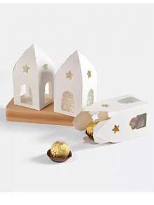 10个白色城堡造型透明窗口礼盒，适用于婚礼、生日、节日派对等场合 - 白色 - 查看 5