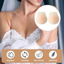 Push Up Adhesive Backless Strapless Bra Seamless Cakes Added Lift UltraThin Sticky Pasties Nipple Covers Silicone Strapless Adhesive Bras Breast Petals Beige - 如圖 - 查看 5