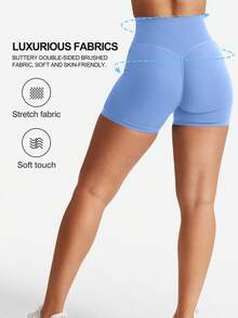 YEOREO Women's Biker Shorts 4.5" Workout Gym Shorts Craze High Waist Tummy Control Hidden Scrunch Running Yoga Shorts - 淺藍 - 查看 3