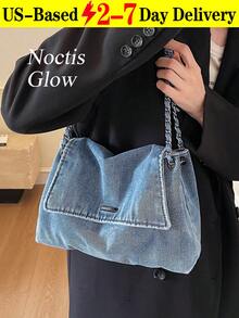 New Fashion Casual Solid Color Denim Effect Metal Chain Strap Flap Cover Women Shoulder Bag Winter New Fashion Classic Solid Color Retro Wash Jeans Material Metal Chain Shoulder Bag Quilted Embroidery Thread Decoration Design Large-Capacity Shoulder Bag Suitable For Shopping And Outing. Perfect For Cowgirl Crossbody Bags, Shoulder Bags, Totes, Pouches, Or Travel Organizers. Ideal For Young Girls On Birthdays, Proms, And Graduations. Also Makes A Lovely Gift For Friends, Mothers, Or Partners On Special Occasions Like Valentine's Day, Christmas, Or Anniversaries. - Nhiều màu - Xem 14