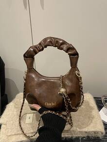 حقيبة كتف نسائية من جلد البولي يوريثان ذات لون أحادي مطوية بسيطة متعددة الاستخدامات، مناسبة للحفلات والاستخدام اليومي