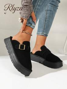 女士增高後空織來福鞋，厚底楔形跟，休閒時尚 - 黑色 - 查看 6