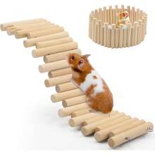 1件装小型宠物木制二合一笼子梯子围栏，捆绑式咀嚼玩具，仓鼠、龙猫、爬行动物等小型动物攀爬梯桥，老鼠梯桥，木制仓鼠攀爬梯玩具，小型动物笼子配件，适用于鸟类、鹦鹉、仓鼠、小鼠、蜜袋鼯、寄居蟹、龙猫等。