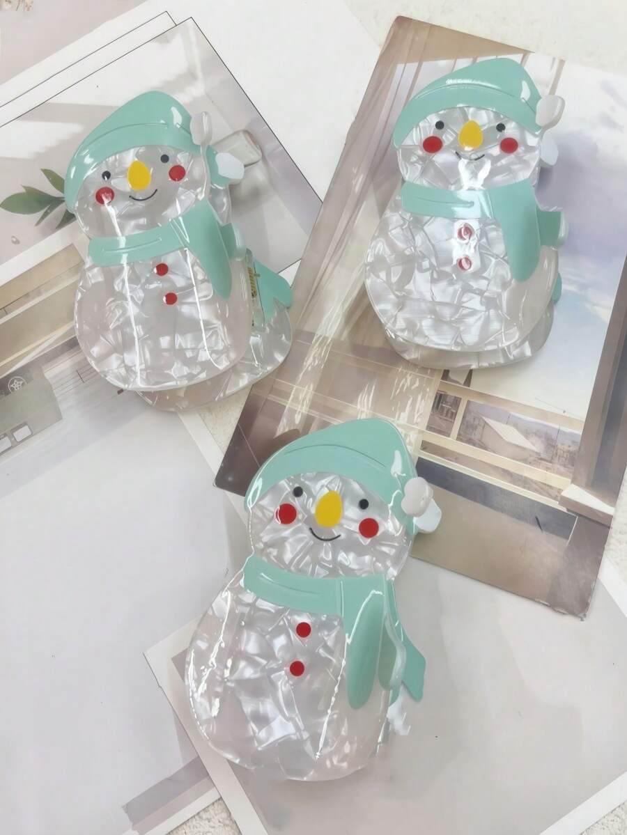 1个女士可爱圣诞卡通发夹。可爱的圣诞雪人发夹，带有爪印设计的甜美发夹。卡通半扎发造型发夹，饰有爪形装饰。适用于各种发型工具的头饰配件。冬季爪形发夹 - 彩色 - 查看 1
