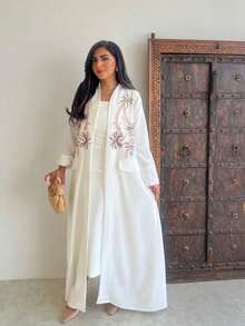 Elegant & Charming Spring/Summer Embroidered White Long Abaya Cardigan Shawl For Women Eid - White - View 1