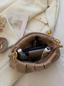 Vintage Bag, Winter Bag, Fashion Pleated Pu Leather Shoulder Bag, Women's Handbag, Crossbody Bag, Suitable For Girls, Students, White-Collar Workers, Commuting, Daily Collocation, Leisure, Shopping, Travel, Gifts. - Màu Khaki - Xem 4