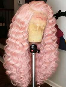 Light Pink 250 Density Put On And Go Glueless Wigs 13X4 HD Lace Frontal Wig Human Hair Deep Wave Virgin Human Hair Pre Plucked With Baby Hair Baby Pink Colored HD Transparent Curly Lace Frontal Wig For Women Natural Hairline - Hồng - Xem 4