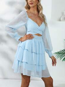 Vestidos Casuales de Manga Larga con Mangas de Rejilla para Mujer, Casual y Elegante Reversible - Azul - Ver 6