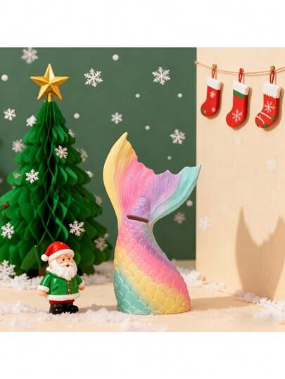 1 قطعة هدية عيد الميلاد ملونة - بنك ، بنك عملات زخرفي، ديكور زخرفي، جذاب عالي الجودة، ديكور غرفة جذاب، تمثال راقي متميز، بنك عملات ذيل حورية البحر الملون - ديكور منزلي إبداعي | هدية مثالية للاستخدام المنزلي - هدية مثالية للأصدقاء