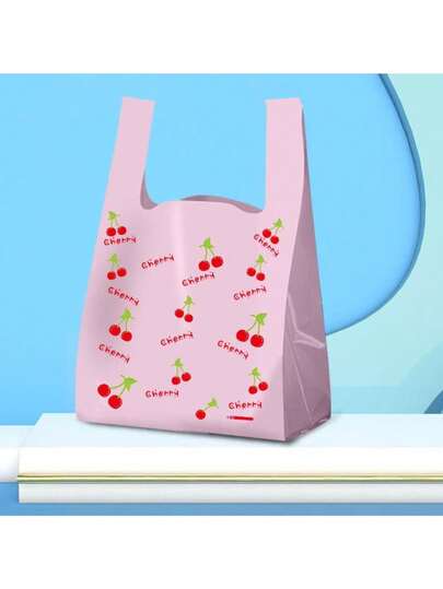 50/100/200pcs Thick Gift Bags, Cherry Pattern Tote Bags, Fashion Shopping Bags, Wedding Birthday Party Jewelry Accessory Packaging, Small Jewelry Packaging Bags, Back To School Small Gift Packaging Bags