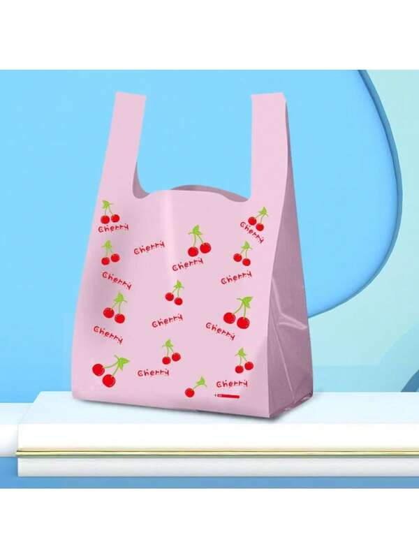 50/100/200pcs Thick Gift Bags, Cherry Pattern Tote Bags, Fashion Shopping Bags, Wedding Birthday Party Jewelry Accessory Packaging, Small Jewelry Packaging Bags, Back To School Small Gift Packaging Bags