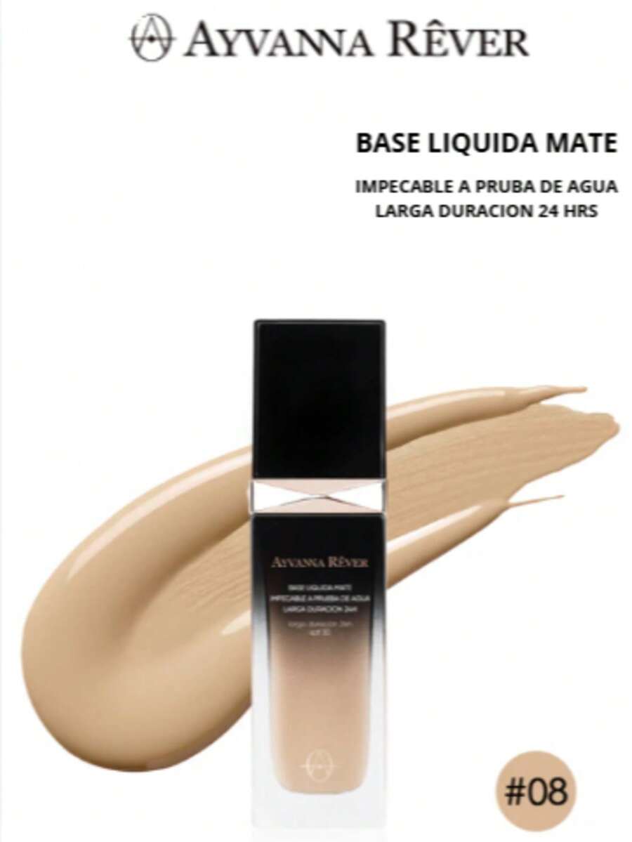 AYVANNA REVER BASE LIQUIDA MATE / IMPECABLE A BASE DE AGUA DE LARGA DURACION 24 HRS - #08 - Ver 1