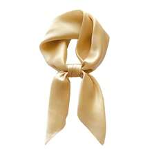 Lastclream Chiffon Square Neck Scarves For Women Handkerchief Retro Satin Ribbon Scarf For Hair Wrapping 23.6inch 26inch,23.6inchRibbon-Khaki - 23.6吋絲帶-卡其色 - 查看 1
