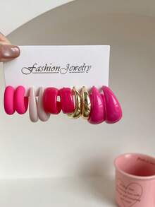 1 套 5 对米色经典时尚 C 形耳钉，欧美风格