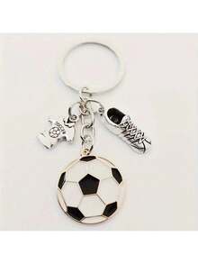 Men's Football Player Keychain - Cartoon Football And Sneaker Design, White With Black Accents, Durable Metal Key Ring, Easter And Valentine's Day Gift For Sports Fans