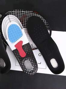 1双男女通用黑色舒适足弓支撑运动鞋垫，U型后跟缓冲垫，透气吸湿减震全长鞋垫 - 黑色 - 查看 4