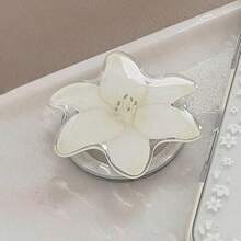 White Lily Flower Magnetic Phone Case Stand, Expandable Portable Minimalist Phone Holder Bracket Compatible With IPhone, Android Phone, Gift For Birthday, Family, Friends Push-Pull Phone Grip Phone Accessories - 彩色 - 查看 1