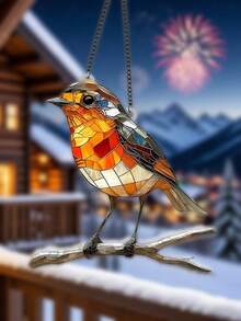 2个/1个知更鸟阳光捕手（8英寸 x 8英寸）2D亚克力装饰牌，户外及花园用品，庭院及花园装饰，园艺装饰品，适用于房间、卧室、厨房、家居、墙面、婚礼、农舍、花园、万圣节、秋季、圣诞节、乡村房屋装饰/圣诞装饰/圣诞家居装饰/圣诞礼物 - 彩色 - 查看 8