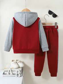 Toddler Boys' Letter Print Baseball Jacket And Pants Set - Red - View 2