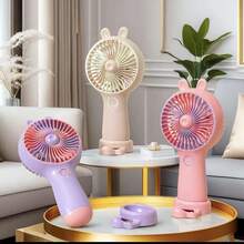 Portable Rabbit Ear Fan With Mobile Phone Holder, Rechargeable Model, Mini Three-Speed Adjustable Table Fan. - 米色 - 查看 3