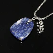 1pc Natural Stone Powder Crystal Lapis Lazuli Sodalite Trapezoid Pendant Necklace, Non-Tarnish Unisex Couples Jewelry, Holiday Gift Craft. - Trapezoidal Pendant - View 2