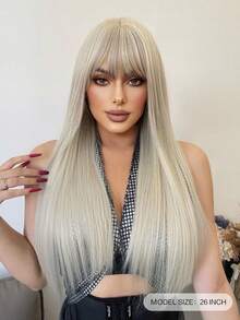 Synthetische hellgraue gerade Perücke, aus Fasern hergestellt, geeignet für den täglichen Gebrauch, natürliches und realistisches Aussehen (ohne Zubehör). - Hellgrau - Übersicht 4