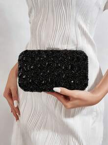 REMANLAND 闪亮优雅的盒形手拿包，时尚手提包，配蓝色水晶链，适合女士参加派对、婚礼、正式晚宴、盛大晚会等场合，是派对女孩和女士的理想之选，也是送给女性的绝佳礼物。 - 黑色 - 查看 3