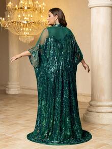 SUPGIR [随机印花] 大码女式立领长袖亮片网纱拼接优雅晚礼服 春季 - 綠色 - 查看 2