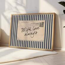 1幅“永远爱你”主题墙画，海军蓝条纹浪漫语录帆布画，情感海报，复古明信片风格，海岸风情装饰，适用于客厅、卧室或办公室装饰，情人节礼物，可选无框或有框。 - 彩色 - 查看 1