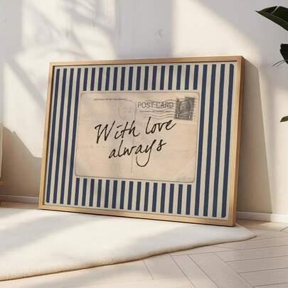 1 st väggkonst med kärlek alltid marinblå randig romantisk citattryck kanvasmålningar sentimentala posters vintage vykort kustdekor för vardagsrum, sovrum eller kontor rumsdekor present till alla hjärtans dag orammat eller inramat