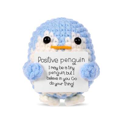 Handmade Crocheted Emotional Penguin, With Greeting Card, Mini Inspirational Christmas Birthday Gift, Suitable For Women, Men, Friends, Colleagues, Teens, Christmas Stocking Stuffer, Cute Decor