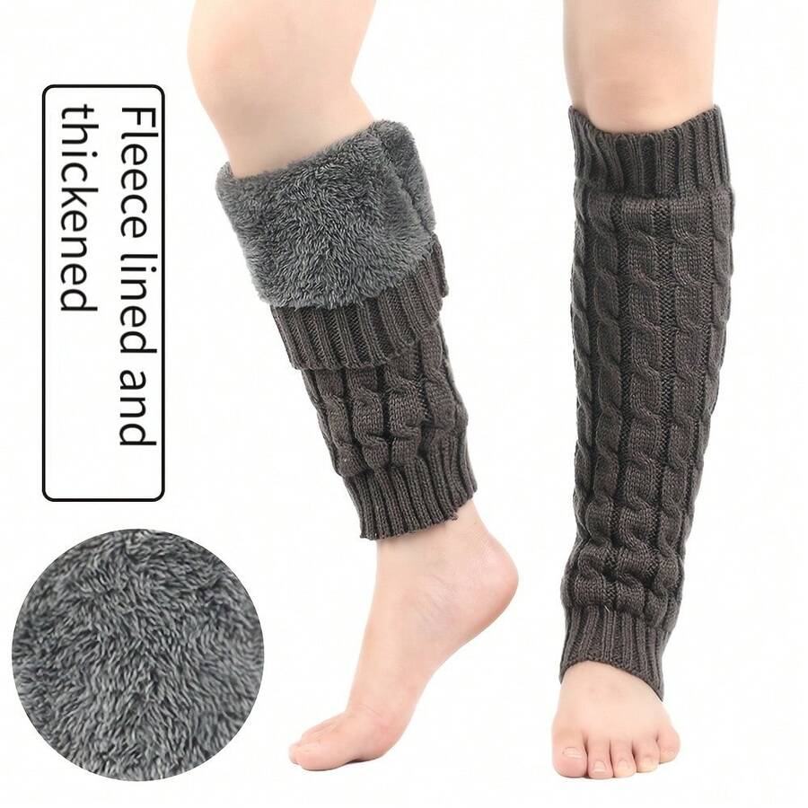 2 Pairs Ladies' Elegant Fleece Leg Warmers | Acrylic Knit Cozy Winter Warmth | Thermal Protection Legwear - 淺灰色 - 查看 1