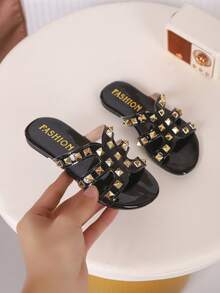 一双女童凉鞋，新款蝴蝶结公主鞋，松紧带设计，软底休闲女童沙滩鞋，适合夏季穿着。 - 黑色 - 查看 2