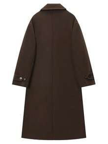 女士长款大衣，棕色秋季大衣，翻领女士冬季外套，时尚优雅，高品质新款外套，长袖大衣，女士中季优雅大衣 - 棕色 - 查看 5